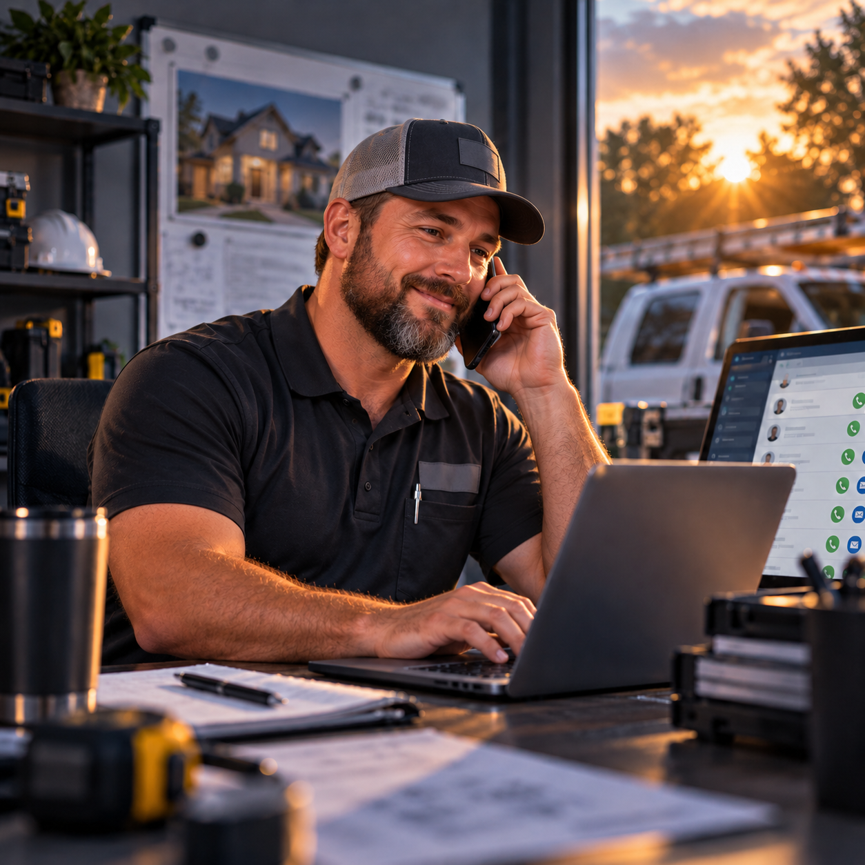 Home service business owner managing leads and follow-up